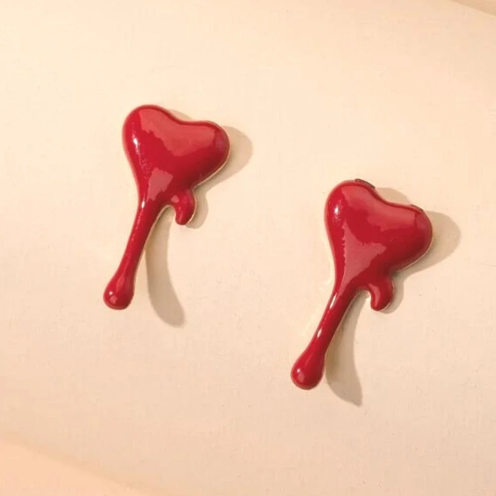 Heart Earrings Goth Melting Hearts Dripping Posts Sold Out at Manufacturer NEW - Picture 1 of 3